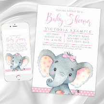 Mädchen Entzückende Elefanten-Baby-Shower-Einladun