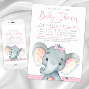 Mädchen Entzückende Elefanten-Baby-Shower-Einladun Einladung