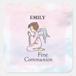 Mädchen, Erster Kommunion Angel Quadratischer Aufkleber