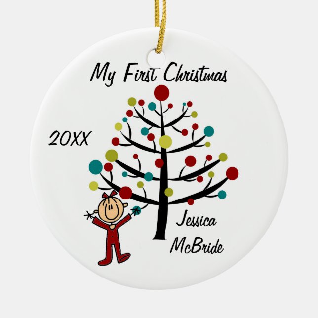 Mädchen-erstes Weihnachten kundengebundene Keramik Ornament (Vorne)