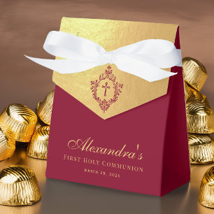 Mädchen Erstkommunion Rot Faux Gold Burgunder Wapp Geschenkschachtel