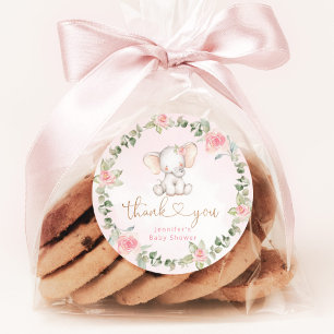 Mädchen Eukalyptus rosa Elefant Baby Shower Runder Aufkleber