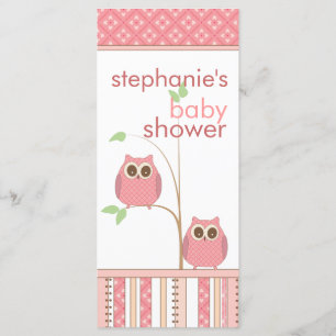 Mädchen-Eulen-Rosa-Babyparty-Menü-Karte Menükarte