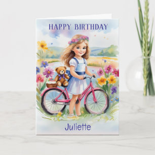Mädchen Fahrrad Blumen Teddy Schön Alles Gute zum  Karte