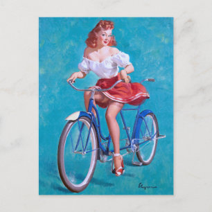 Mädchen Fahrrad Pin Up Postkarte