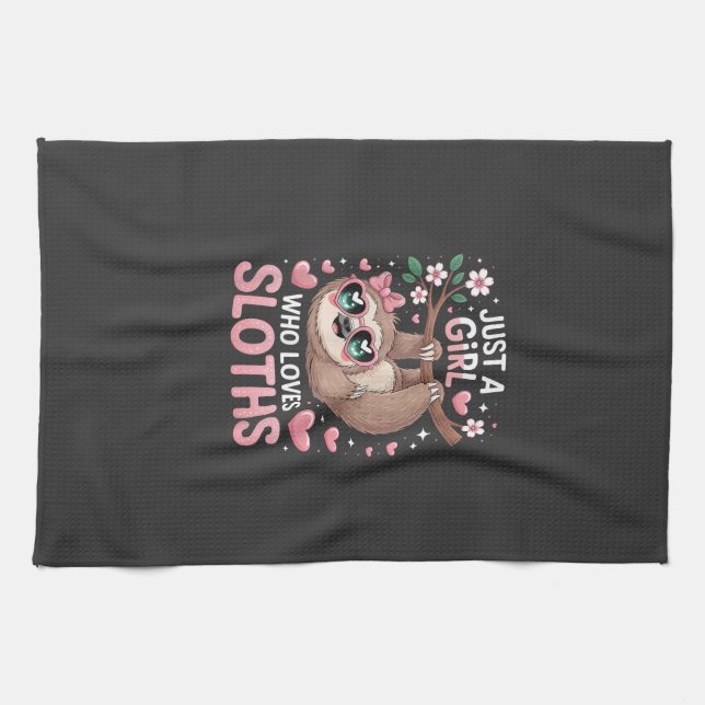 Mädchen Faultier T-Shirt Geschirrtuch (Horizontal)