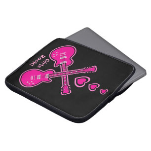 Mädchen-Felsen! Rosa Gitarren u. Herzen Laptopschutzhülle