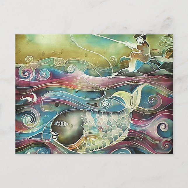 Mädchen fischt nachts postkarte (Vorderseite)