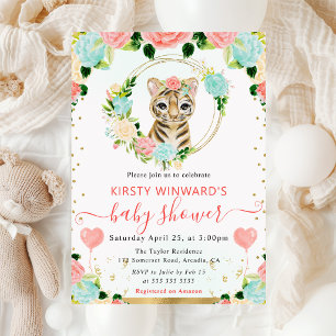 Mädchen Floral Baby Tiger Babyparty Einladung