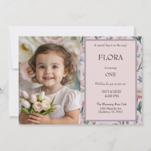Mädchen Florales Foto Geburtstag Miss Onederful Einladung