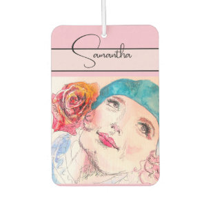 Mädchen Frau Pink Aquarell Aqua Barett Rose Telefo Autolufterfrischer