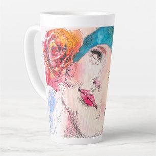 Mädchen Frau Pink Aquarell Aqua Barett Rose Telefo Milchtasse