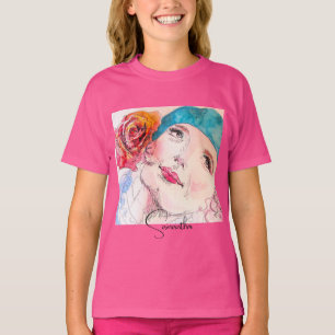 Mädchen Frau Pink Aquarell Aqua Barett Rose Telefo T-Shirt