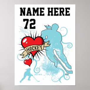 Mädchen Frauen Personalisierter Hockey-Spieler Lie Poster