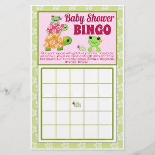 Mädchen Frosch Baby Shower Spiel BINGO Blatt