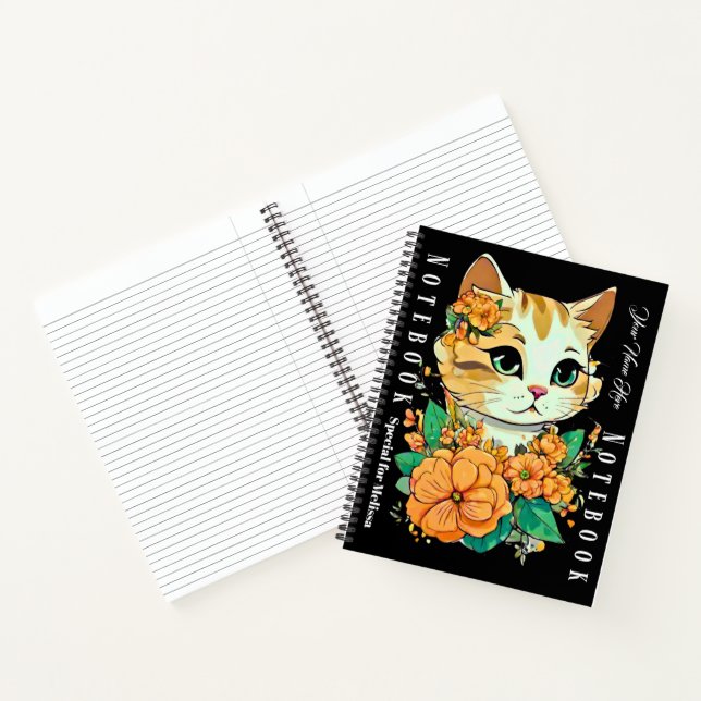 Mädchen für Niedliche Katzenmuster Monogramm Schwa Notizbuch (Innenseite)