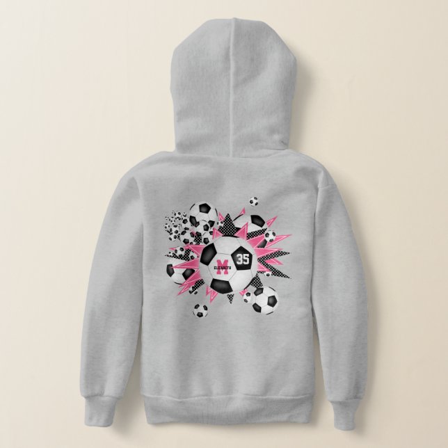 Mädchen Fußball Blowout mit rosa schwarzen Sternen Hoodie (AblageHinten)