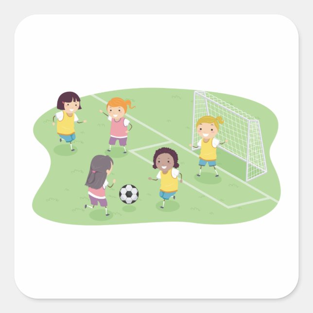 Mädchen Fußball spielen Quadratischer Aufkleber (Vorderseite)