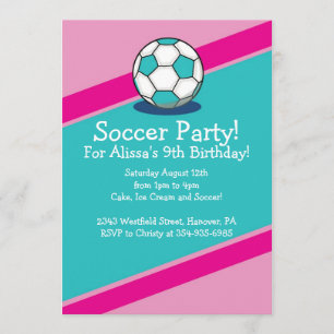 Mädchen-Fußball-Themed Geburtstags-Party Einladung