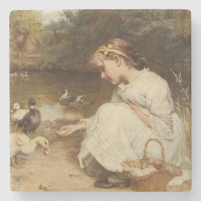 Mädchen Fütternd Enten (von Frederick Morgan) Steinuntersetzer (Vorderseite)