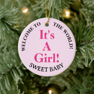 Mädchen Geburtsstatistik Süßes Baby Rosa Keramik Ornament