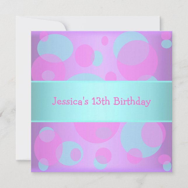 Mädchen Geburtstag Metallic Blue Lila Pink Circles Einladung (Vorderseite)