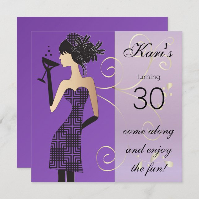 Mädchen Geburtstag oder Bachelorette Bash Lila Einladung (Vorne/Hinten)