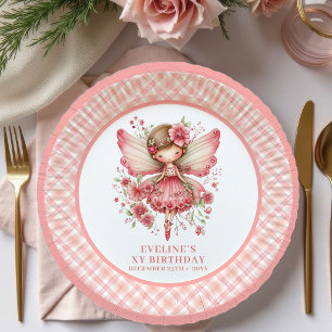 Mädchen-Geburtstag Pastell-Rosa Blumen Papier-Tell Pappteller