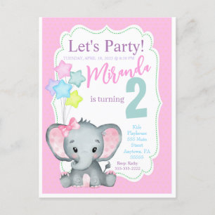 Mädchen Geburtstag rosa Elefant Einladung