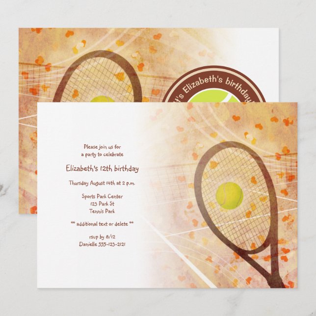 Mädchen Geburtstag winzige Herzen Tennis Party Einladung (Vorne/Hinten)