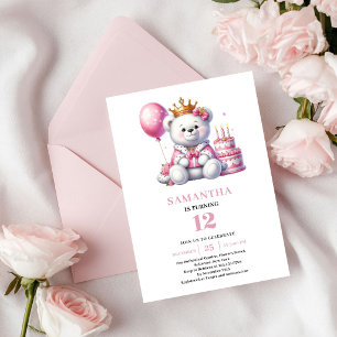 Mädchen Geburtstagseinladung Teddybär Pink Elfenbe Einladung