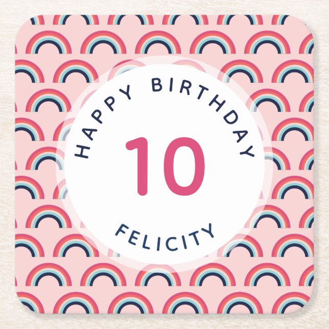 Mädchen Geburtstagspartei Personalisierter Name Al Rechteckiger Pappuntersetzer (Vorderseite)