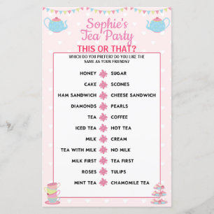 Mädchen Geburtstagstee Party Dieses oder jenes Spi