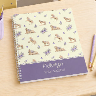 Mädchen Gelb Lila Pferd Floralmuster Monogramm Notizbuch