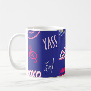 Mädchen gestalten nahtloses Muster mit Slogan. Han Kaffeetasse