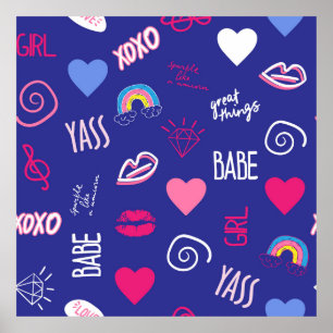 Mädchen gestalten nahtloses Muster mit Slogan. Han Poster