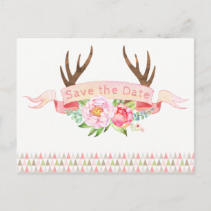 Mädchen-Geweih-Baby-Shower-Sparen-Sie-das-Datum-Po Ankündigungspostkarte