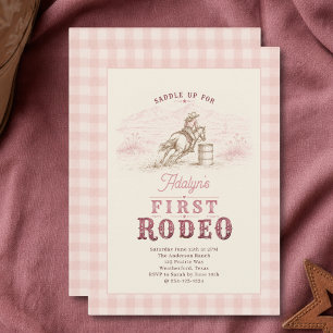Mädchen Gingham Vintage Rosa Erstes Rodeo 1. Gebur Einladung