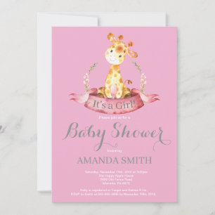 Mädchen-Giraffe-Baby-Party-Einladung Rosa und Grau Einladung