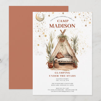 Mädchen Glamping Geburtstagsparty unter den Sterne Einladung