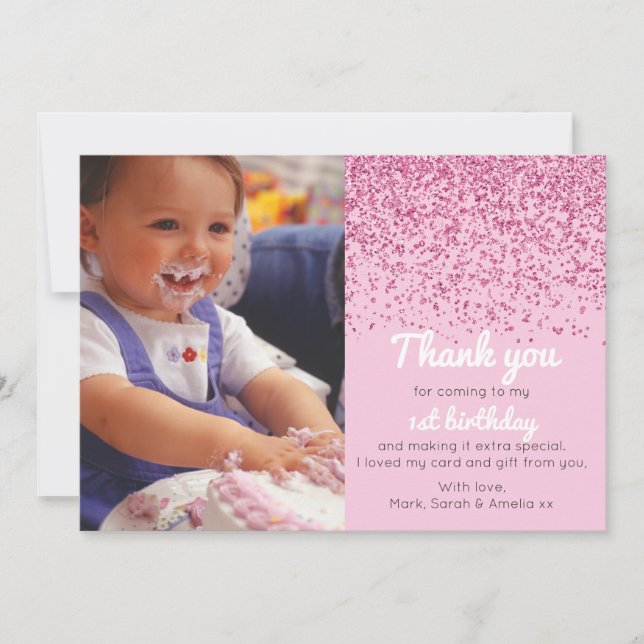 Mädchen-Glittergeburtstag danken Ihnen zu Dankeskarte (Vorderseite)