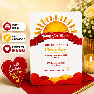 Mädchen Golden Sun Baby Girl Shower Name Reveal  Einladung
