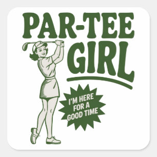 Mädchen Golferin Lustiges Par T-Shirt Mädchen Für  Quadratischer Aufkleber