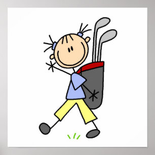 Mädchen-Golfspieler mit Tasche und Vereine Poster