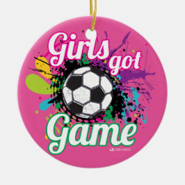 MÄDCHEN GOT SPIEL-FUSSBALL-VERZIERUNG KERAMIKORNAMENT
