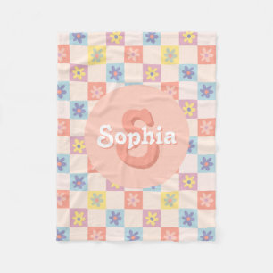 Mädchen Groovy Pink Retro 70er Kinder Monogramm Fleecedecke