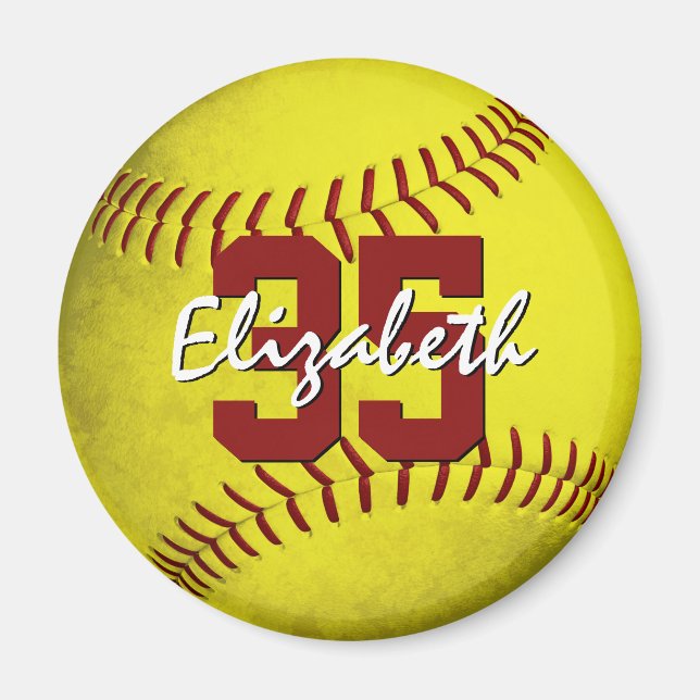 Mädchen grungelgelbe Softball-Sportteam-Geschenke Magnet (Vorne)
