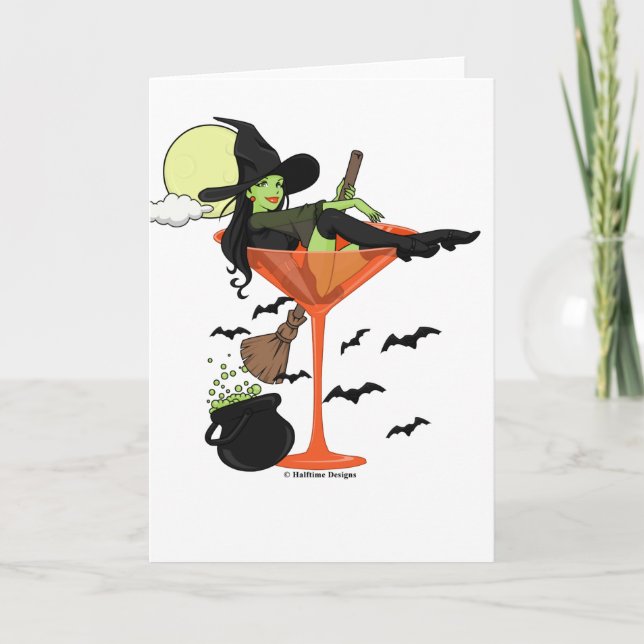 Mädchen-Gruß-Karte Halloweens Martini Karte (Vorderseite)