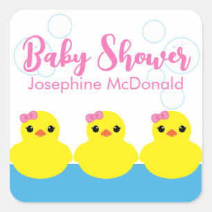 Mädchen Gummiente Baby Shower Party Favor Quadratischer Aufkleber