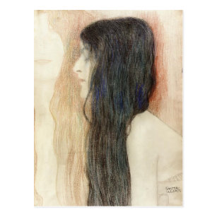 Mädchen Kunstkarte// Postcard die Haare flechtend Albert Anker